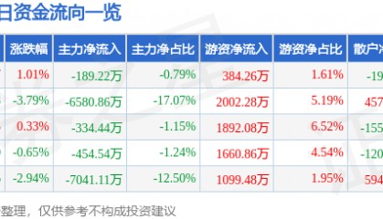 股票行情快报：天龙集团（300063）9月24日主力资金净卖出189.22万元