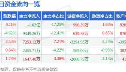 股票行情快报：天龙集团（300063）8月28日主力资金净卖出1.02亿元