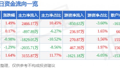 股票行情快报：大众交通（600611）10月9日主力资金净买入2466.17万元