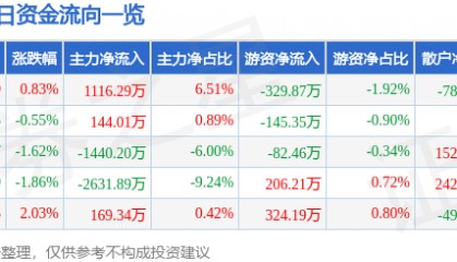 股票行情快报：友好集团（600778）9月16日主力资金净买入1116.29万元