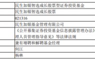 民生加银智选成长股票增聘何江 杨林离任