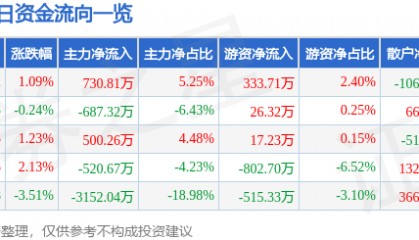 股票行情快报：天龙集团（300063）10月23日主力资金净买入730.81万元